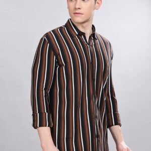 PR3 Shirts 006 – Brown  Stripes || Full Sleeve Shirt
