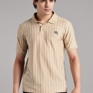 PR3 SS 003 ||  Cream stripes || 100% Cotton Polo T-Shirt