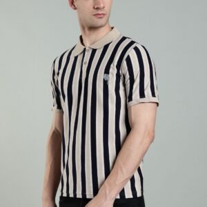 PR3 SS 007 || Navy Stripes|| 100% Cotton Polo T-Shirt